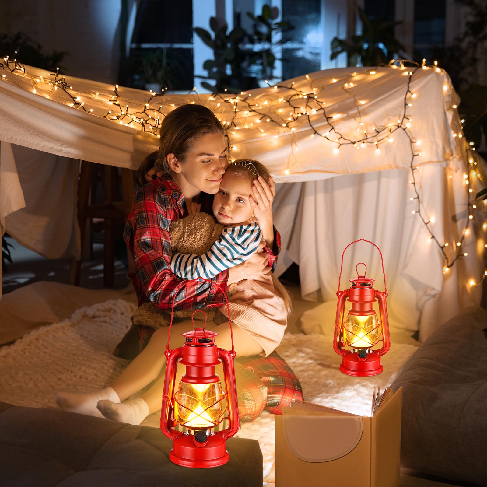 Riakrum 4 Pcs Vintage LED Hurricane Lanterns 9.5 Inch Warm White